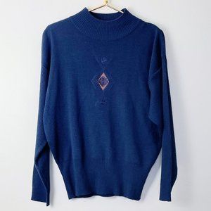 Vintage Edelweiss Skiwear Navy Blue Mockneck Sweater Size: L